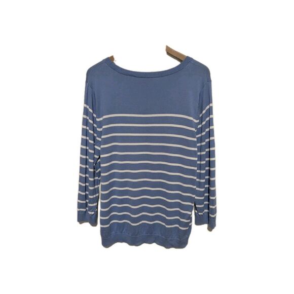 Talbots Sweater Women Medium Blue Striped Bumble Bee Crewneck Pullover XL - Picture 2 of 5
